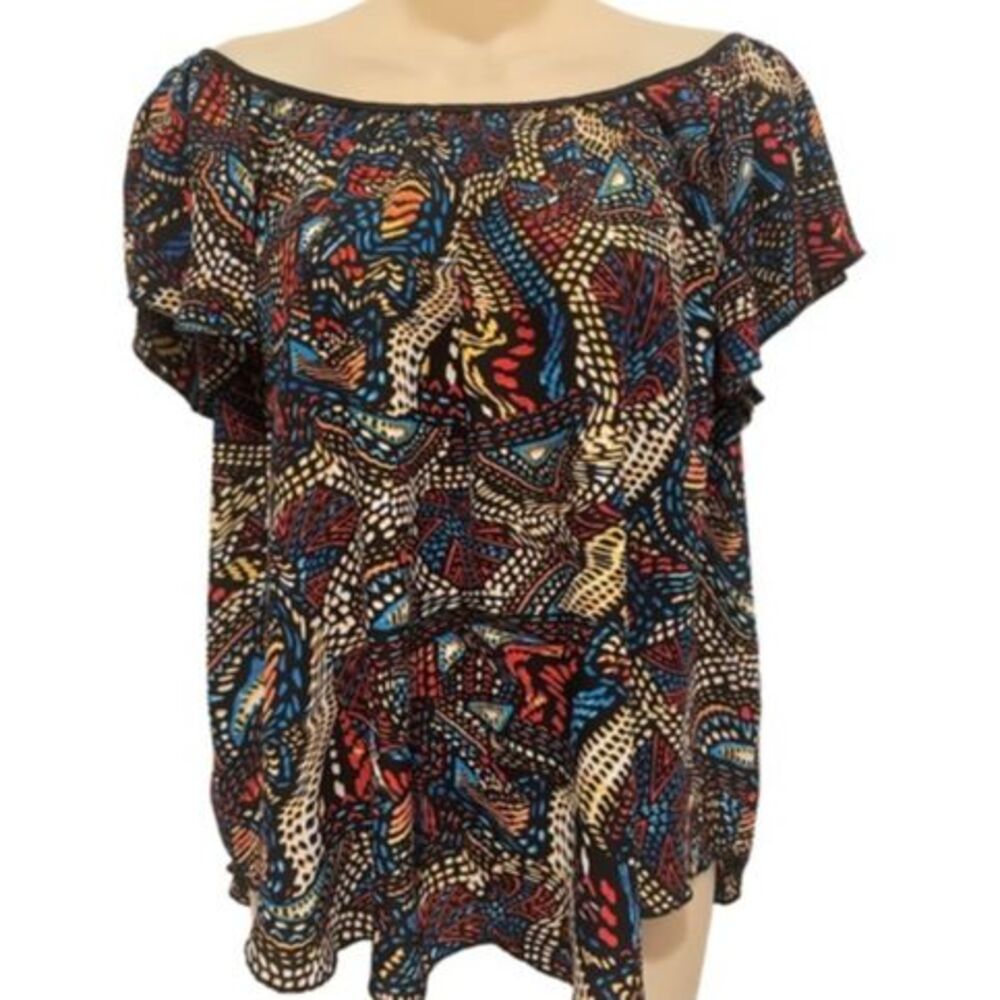 Philosophy Top Abstract Multicolor High Low Short Sleeve Size Medium